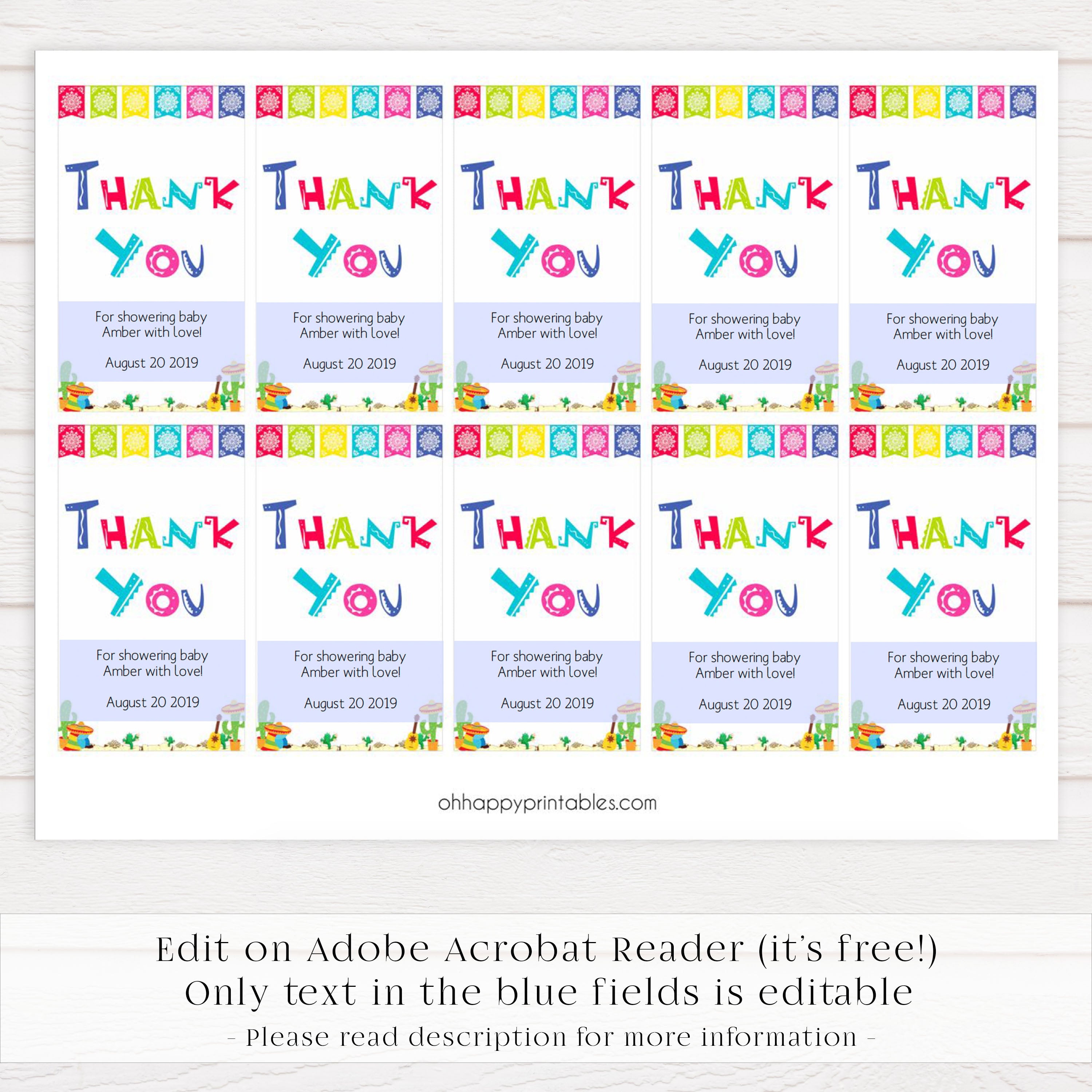 editable baby thank you tags, printable baby thank you tags,  Printable baby shower games, Mexican fiesta fun baby games, baby shower games, fun baby shower ideas, top baby shower ideas, fiesta shower baby shower, fiesta baby shower ideas