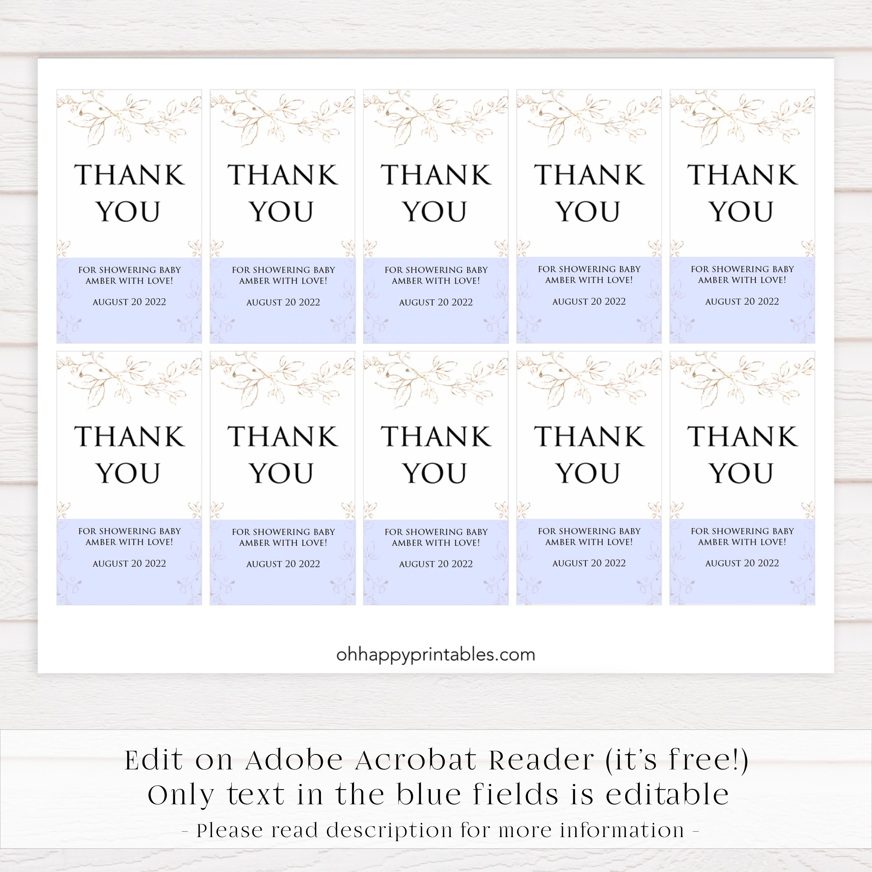 Thank you tags, Printable baby shower games, gold leaf baby games, baby shower games, fun baby shower ideas, top baby shower ideas, gold leaf baby shower, baby shower games, fun gold leaf baby shower ideas