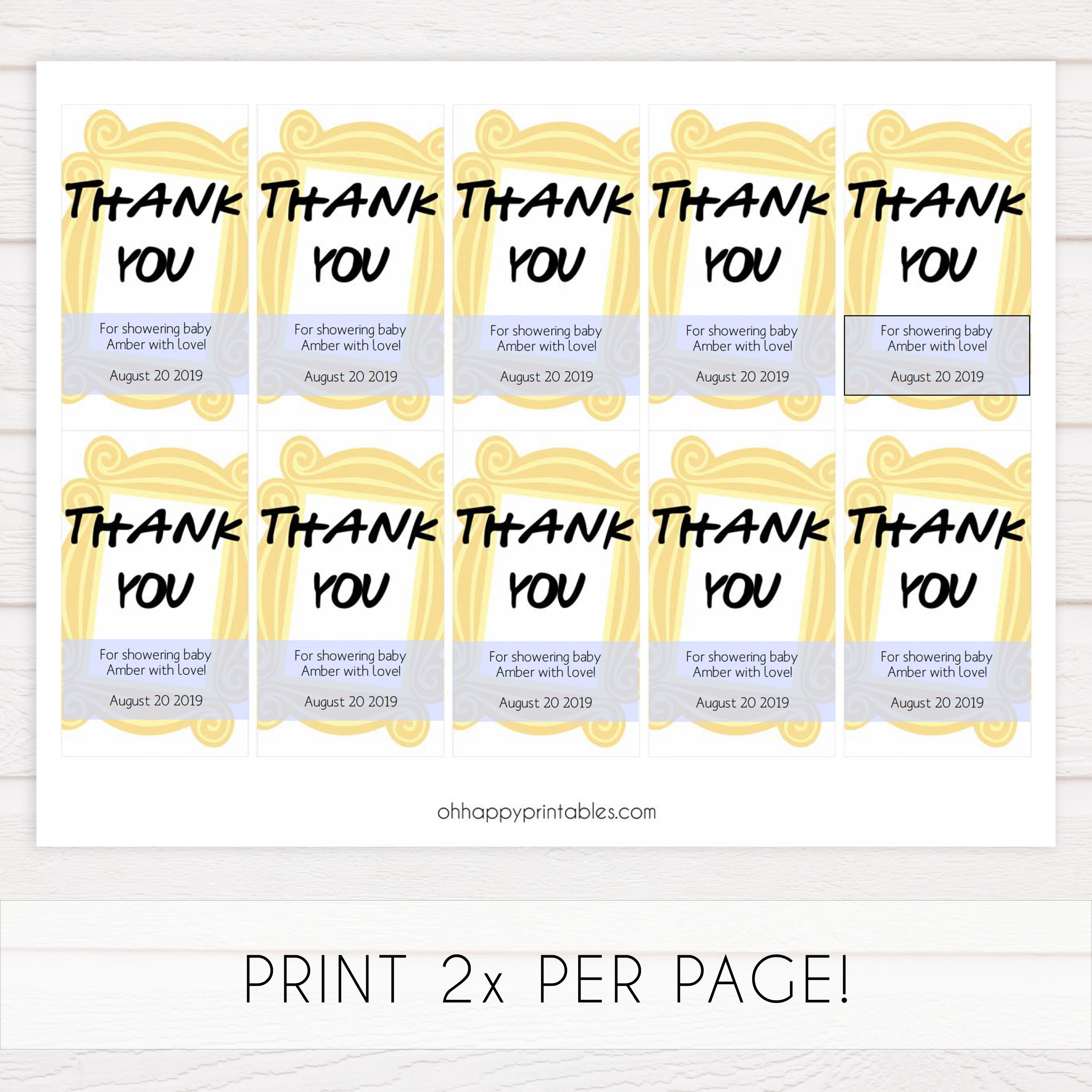 friends baby shower thank you tags, printable baby shower tags, editable baby shower tags, friends baby shower ideas, fun baby shower tags