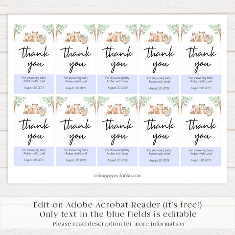 thank you tags, Printable baby shower games, woodland animals baby games, baby shower games, fun baby shower ideas, top baby shower ideas, woodland baby shower, baby shower games, fun woodland animals baby shower ideas