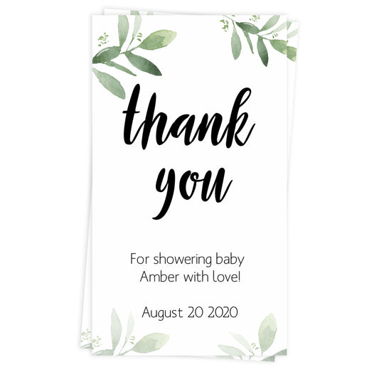 botanical baby thank you tags, printable baby shower thank you tags, editable baby thank you tags, botanical baby shower ideas, fun baby shower decor