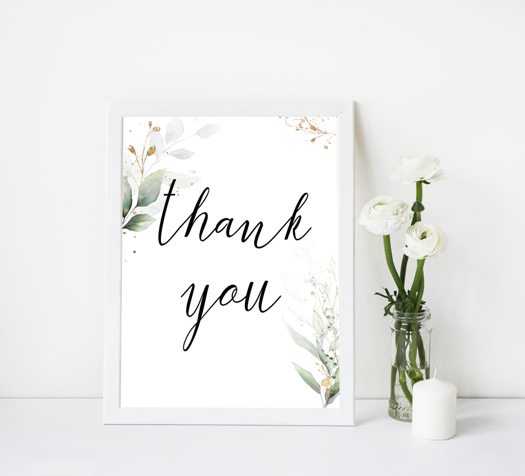 thank you bridal sign, Printable bridal shower signs, greenery bridal shower decor, gold leaf bridal shower decor ideas, fun bridal shower decor, bridal shower game ideas, greenery bridal shower ideas