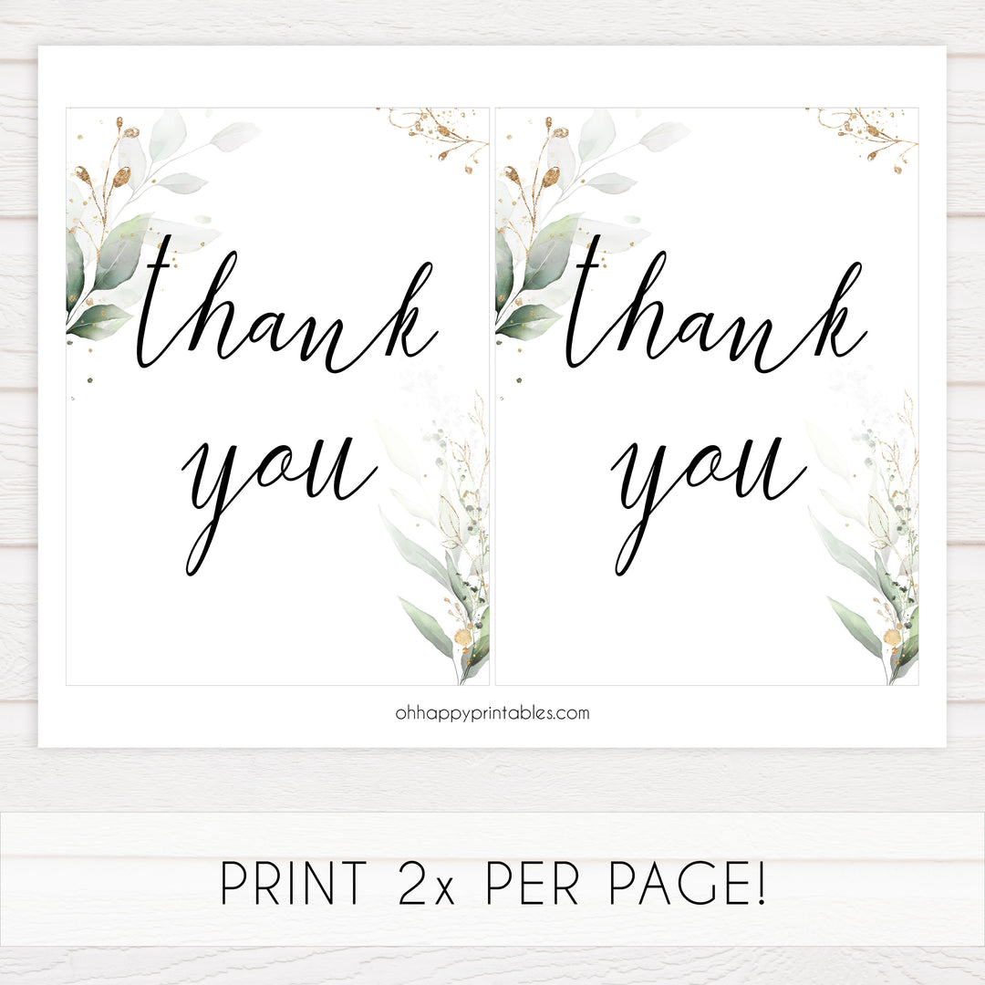 thank you bridal sign, Printable bridal shower signs, greenery bridal shower decor, gold leaf bridal shower decor ideas, fun bridal shower decor, bridal shower game ideas, greenery bridal shower ideas