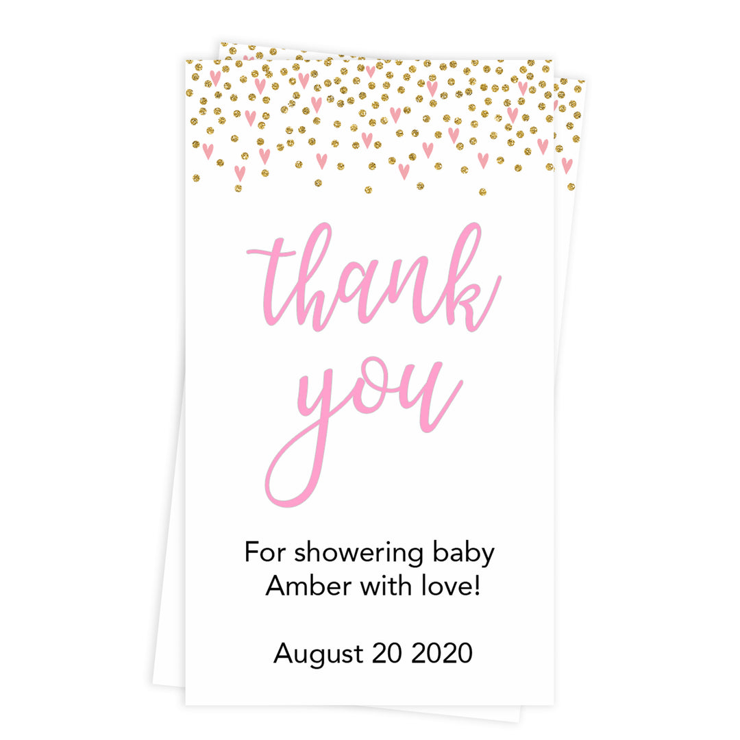 baby shower thank you tags, printable baby tags, pink hearts baby tags, editable baby tags, baby thank you tags