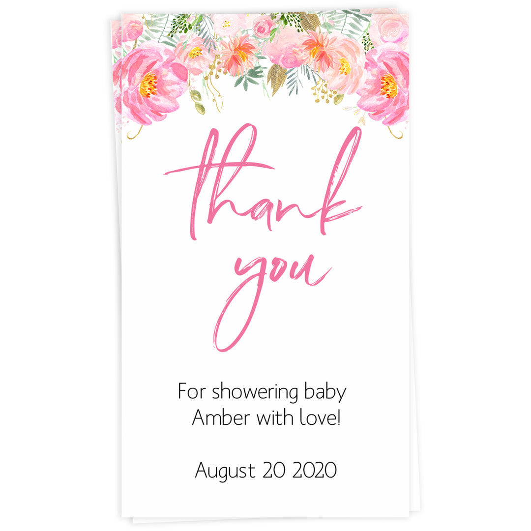 baby shower thank you tags, printable baby tags, editable thank you tags, floral baby shower, pink floral baby tags