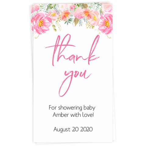 baby shower thank you tags, printable baby tags, editable thank you tags, floral baby shower, pink floral baby tags