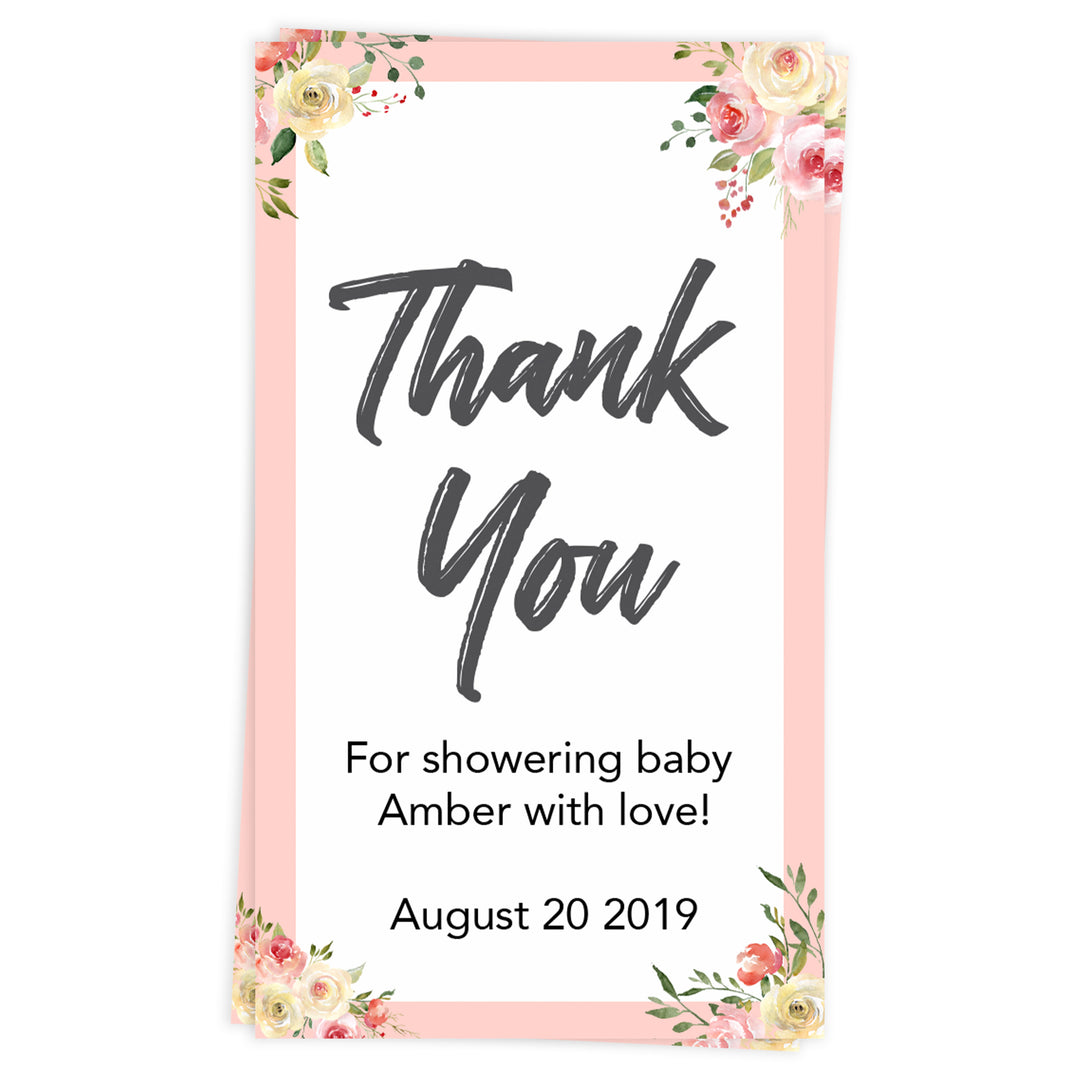 baby shower thank you tags, printable baby thank you tags, editable baby shower thank you tags, spring floral baby thank you tags, baby shower decor ideas