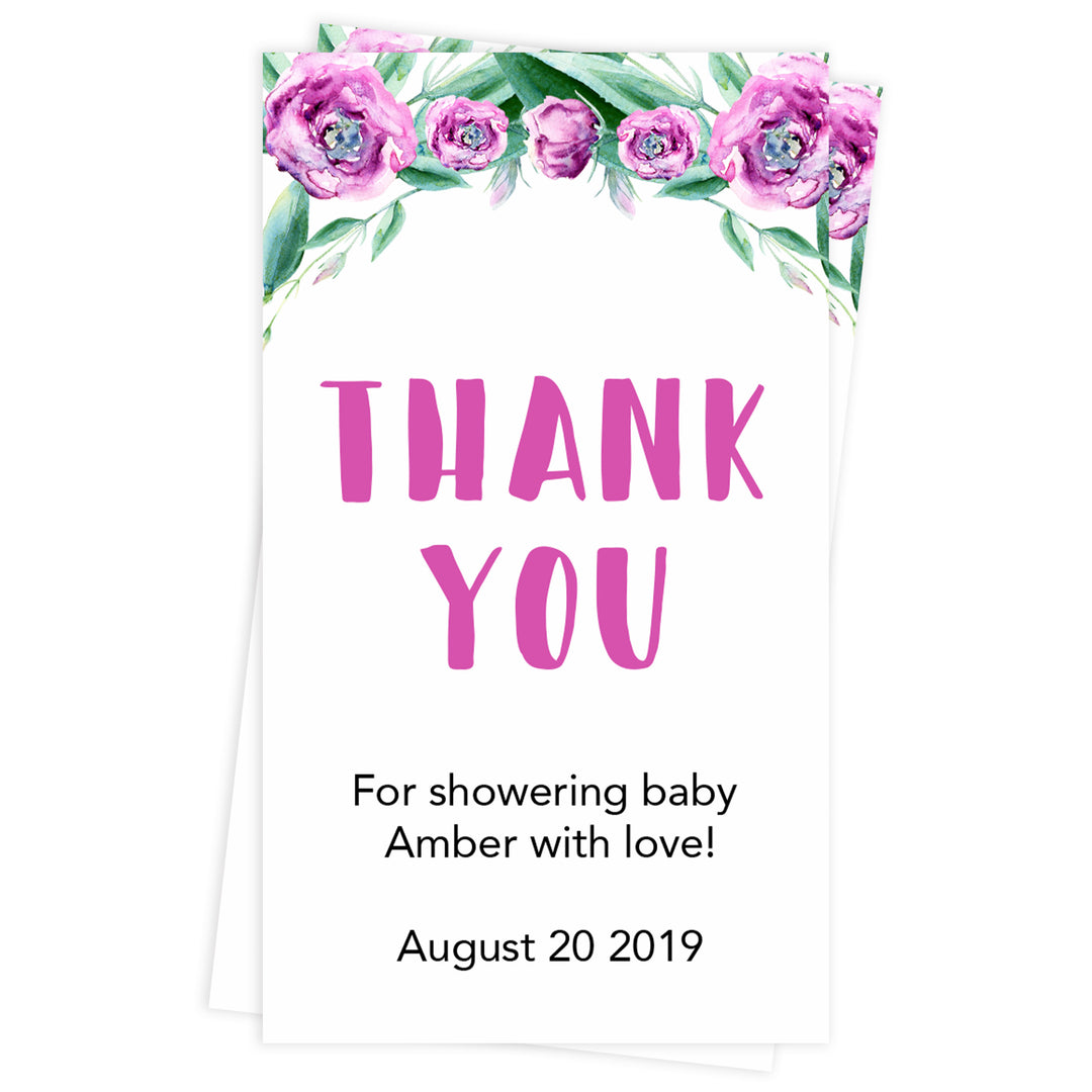 baby thank you tags, printable baby thank you tags, editable baby thank you tags, purple peonies baby thank you tags, baby thank you tag ideas