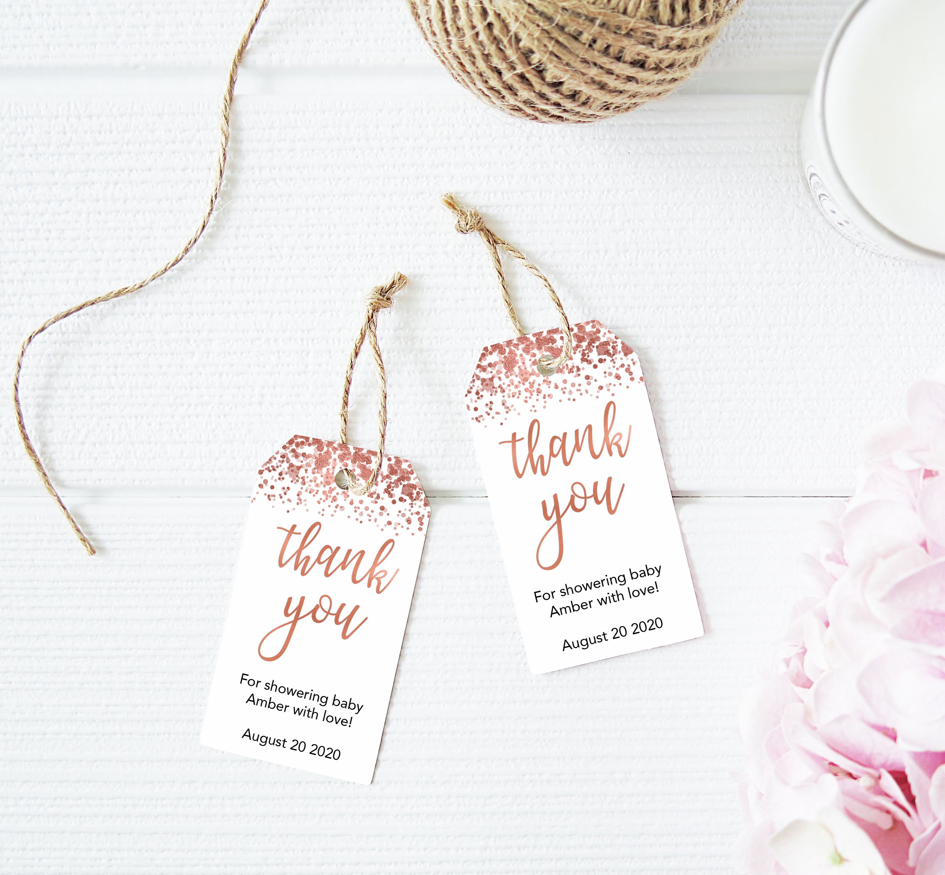 baby thank you tags, rose gold baby tags, rose gold baby decor, baby thank you tags, printable baby tags