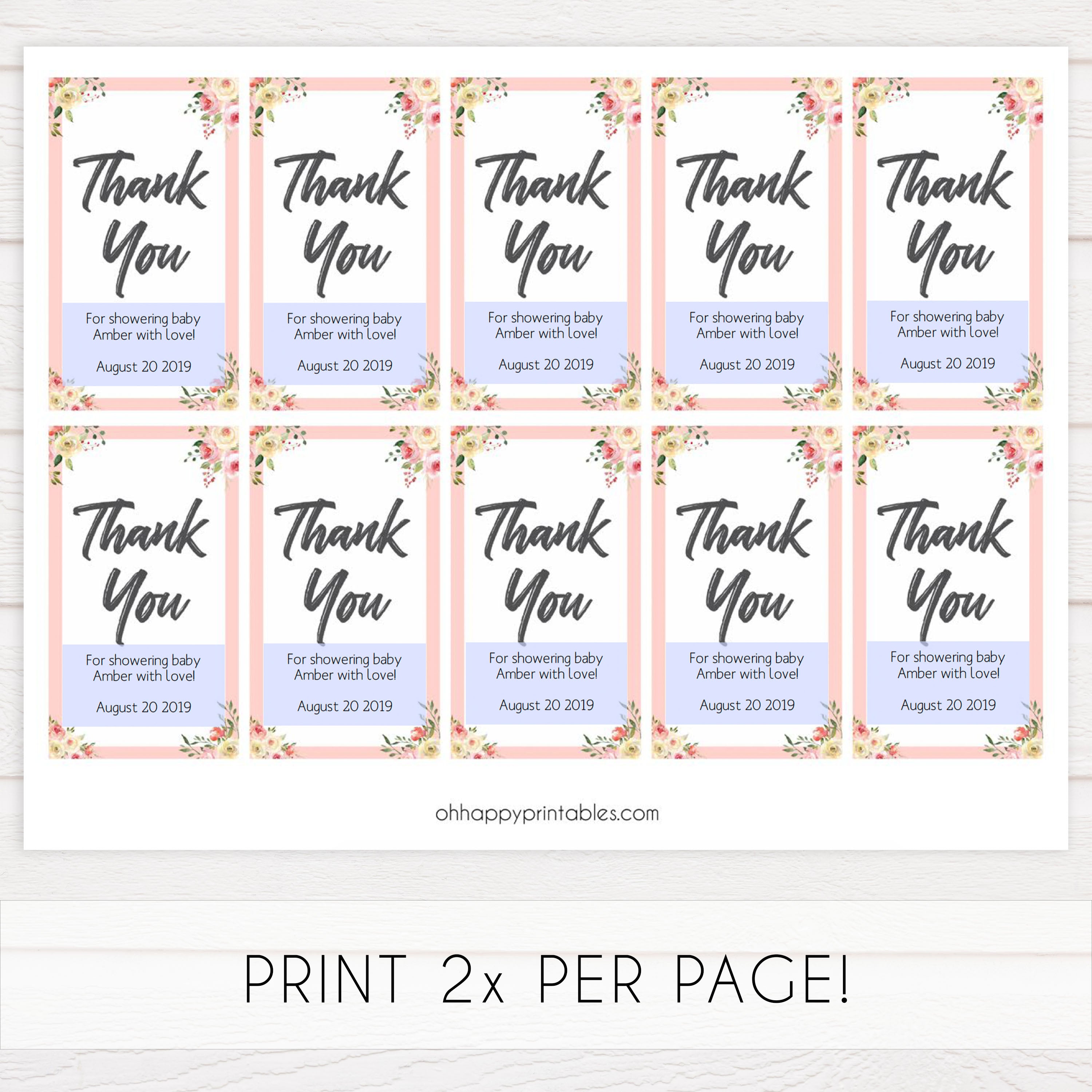 baby shower thank you tags, printable baby thank you tags, editable baby shower thank you tags, spring floral baby thank you tags, baby shower decor ideas