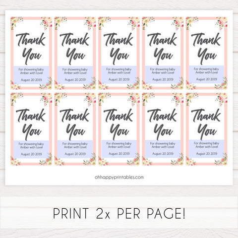 baby shower thank you tags, printable baby thank you tags, editable baby shower thank you tags, spring floral baby thank you tags, baby shower decor ideas