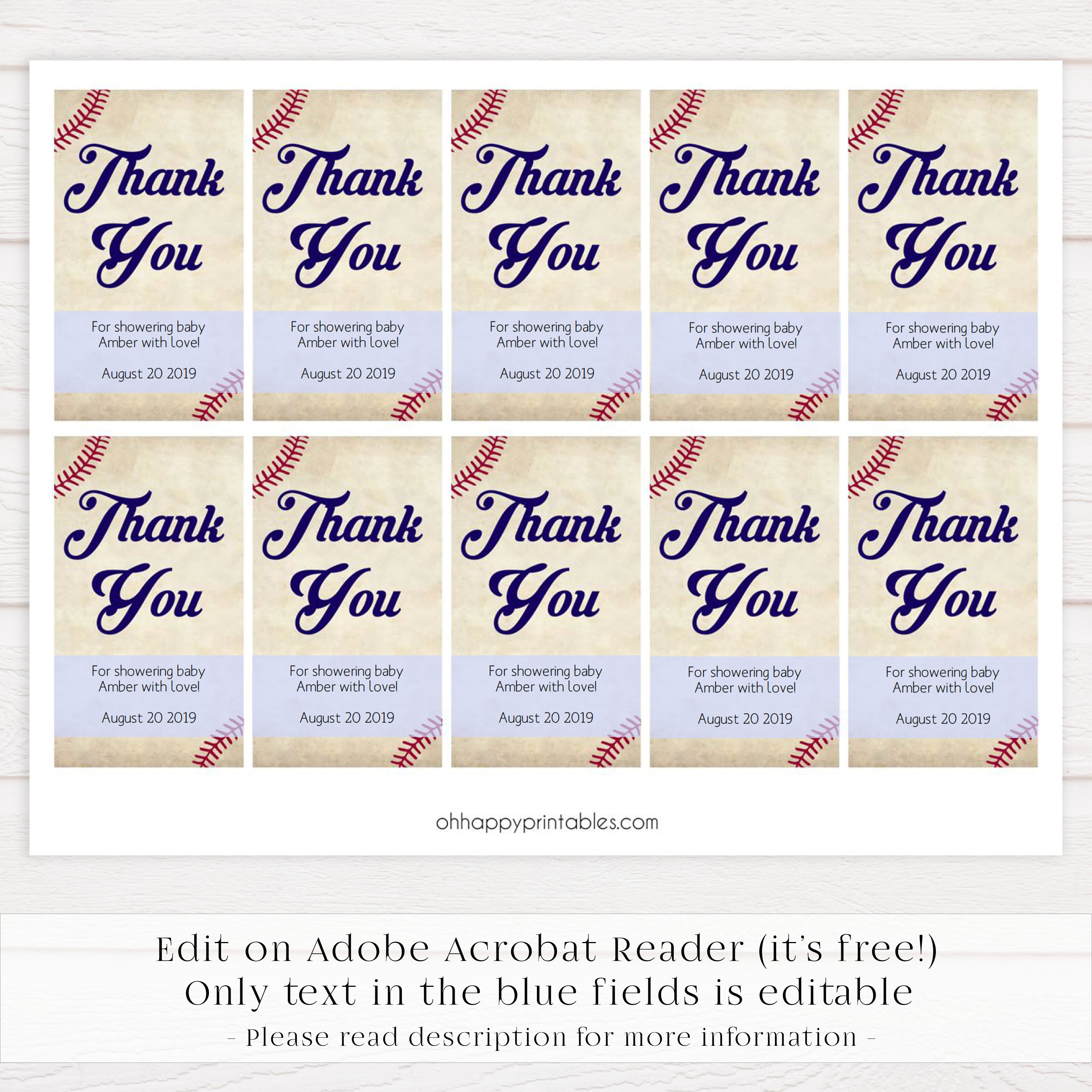 Printable Baseball Thank You