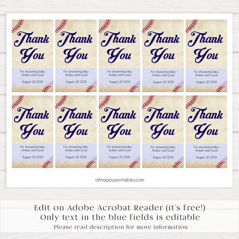 Baseball Baby shower thank you tags, editable baby thank you tags, printable baby shower thank you tags, baseball baby shower decor, fun baseball baby shower ideasSweets baby shower sign, sweet baby table sign, Baseball baby signs, baseball baby decor, printable baby shower decor, fun baby decor, baby food signs, printable baby shower ideas