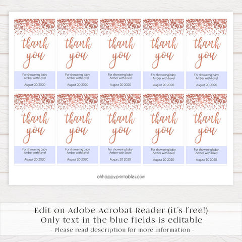 baby thank you tags, rose gold baby tags, rose gold baby decor, baby thank you tags, printable baby tags