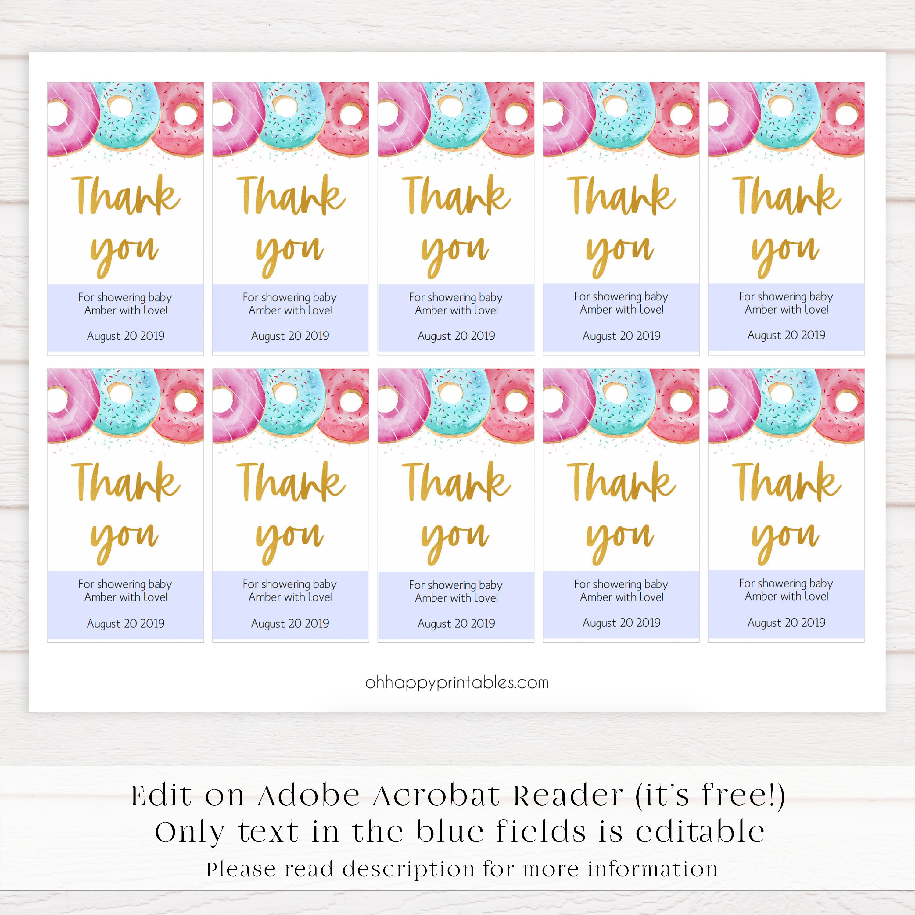 editable thank you tags, baby thank you tags, Printable baby shower games, donut baby games, baby shower games, fun baby shower ideas, top baby shower ideas, donut sprinkles baby shower, baby shower games, fun donut baby shower ideas