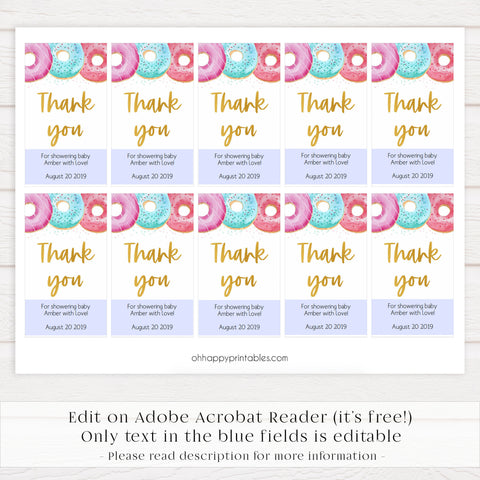 editable thank you tags, baby thank you tags, Printable baby shower games, donut baby games, baby shower games, fun baby shower ideas, top baby shower ideas, donut sprinkles baby shower, baby shower games, fun donut baby shower ideas