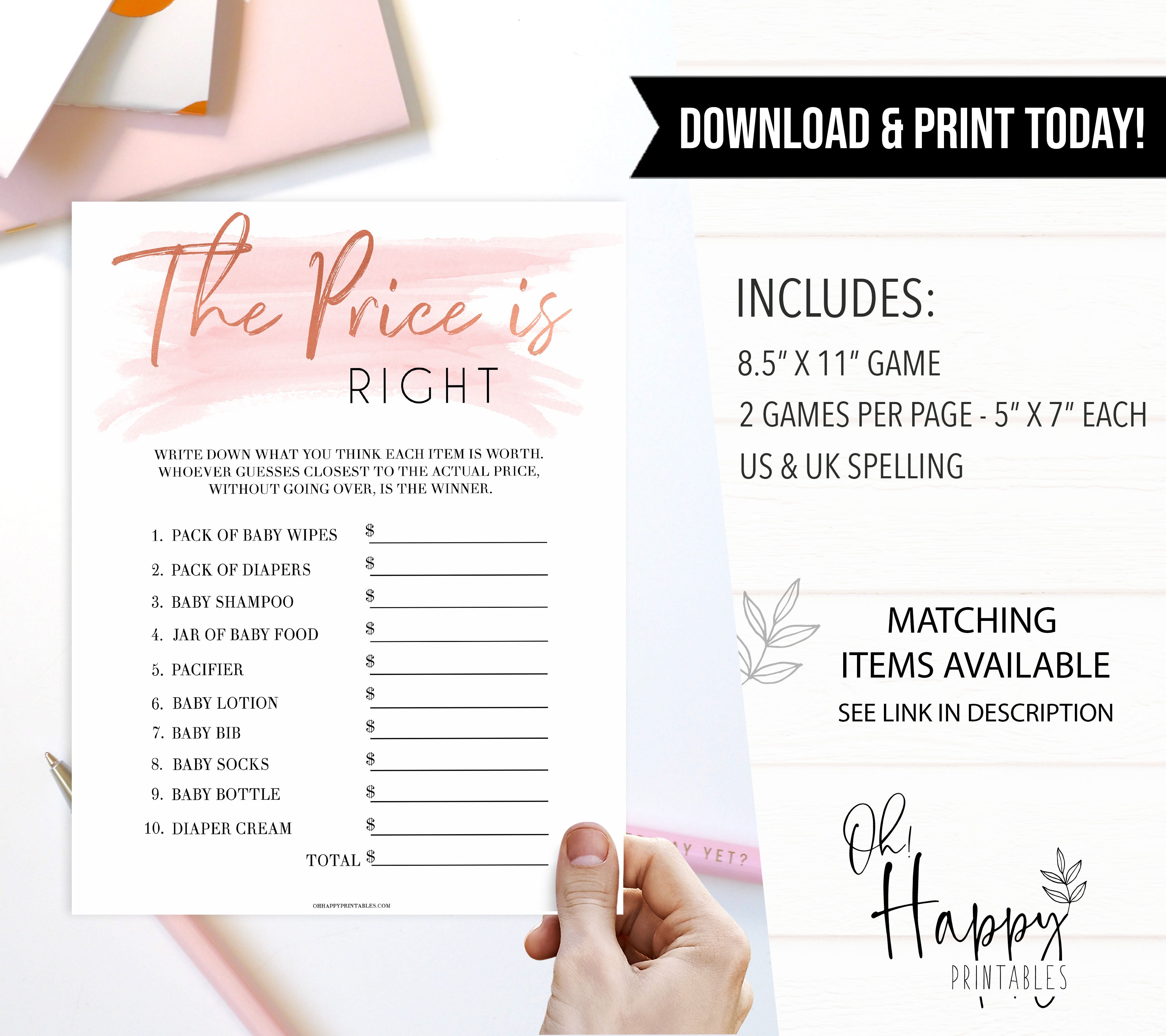 Pink Swash Price Is Right Baby Shower Game, Pink Guess The Price Games, Prinable Baby Shower Games Price Games, Pink Price Is Right Game, popular baby shower games, printable baby shower games, fun baby games