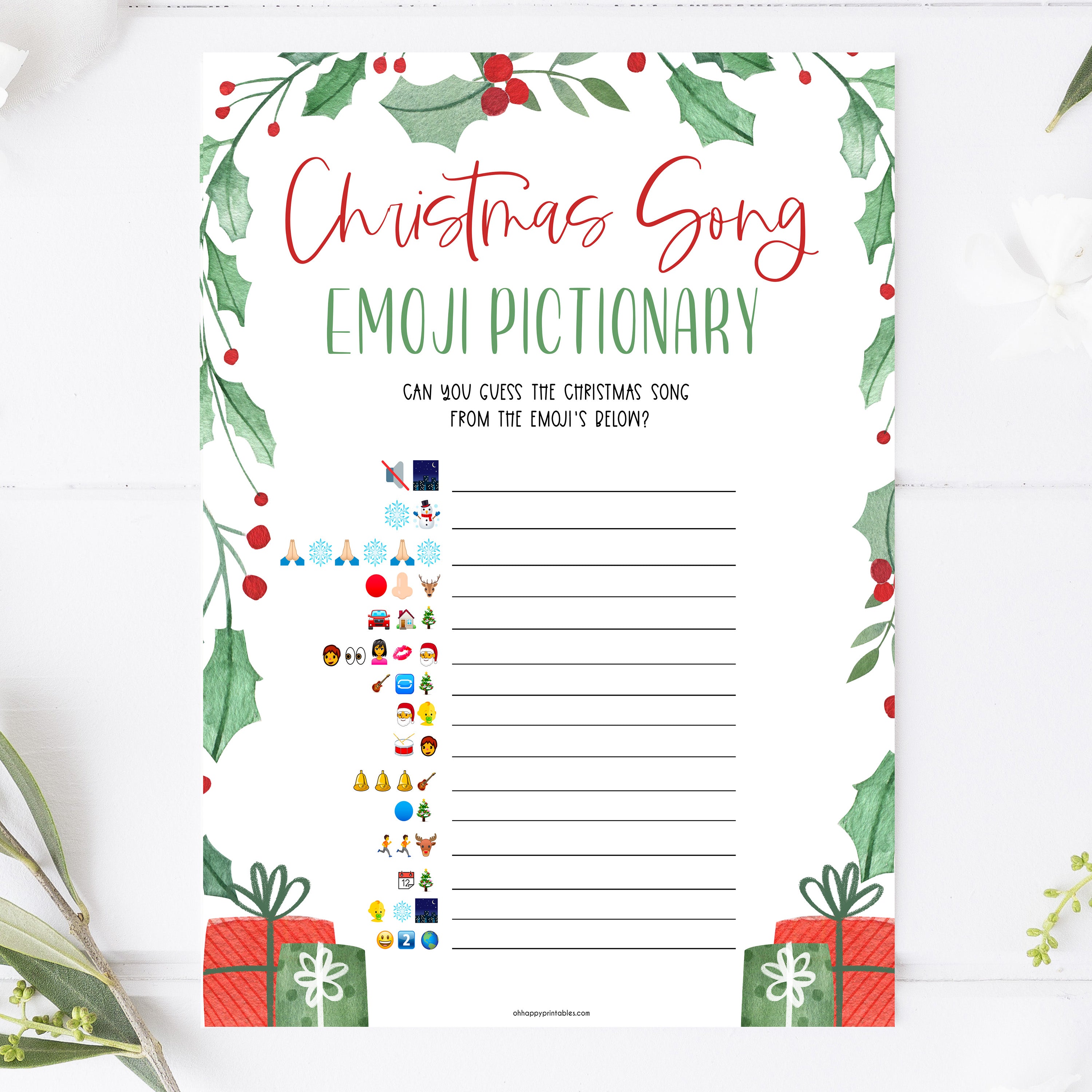 christmas songs emoji pictionary game | printable christmas games