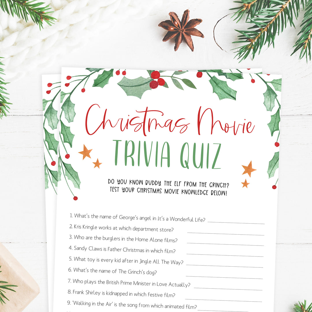 christmas movie trivia game, christmas party games, christms games, party games, printable christmas games, fun christmas games