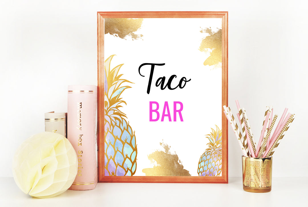 Taco Bar Table Sign - Gold Pineapple