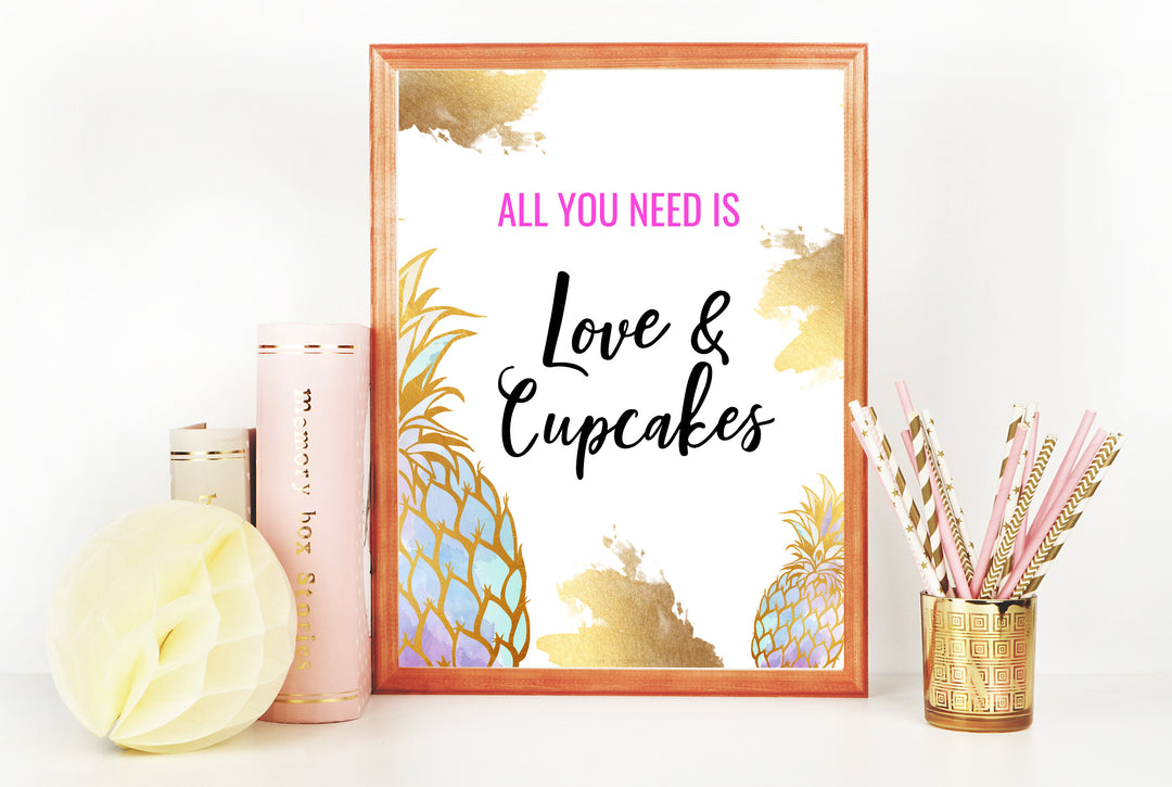 Love & A Cupcake Sign - Gold Pineapple