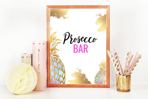 Prosecco Bar Sign - Gold Pineapple