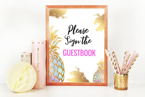 Sign our Guestbook Sign - Gold Pineapple