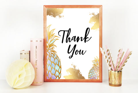 Thank You Table Sign - Gold Pineapple