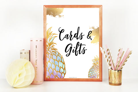 Cards & Gifts Sign - Gold Pineapple
