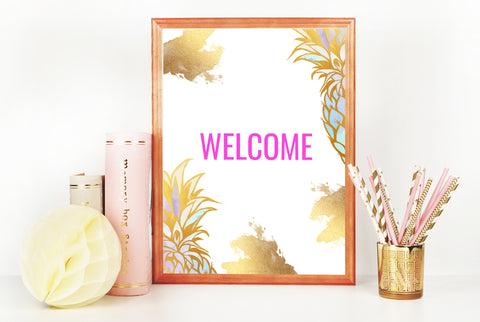 Welcome Table Sign - Gold Pineapple