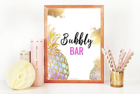 Bubbly Bar Sign - Gold Pineapple