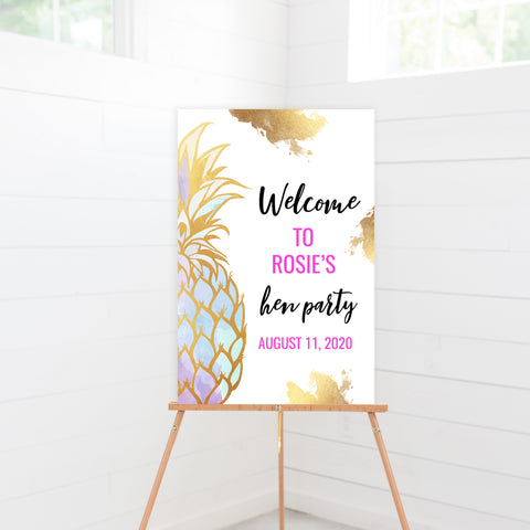 Editable Hen Party Welcome Sign - Gold Pineapple