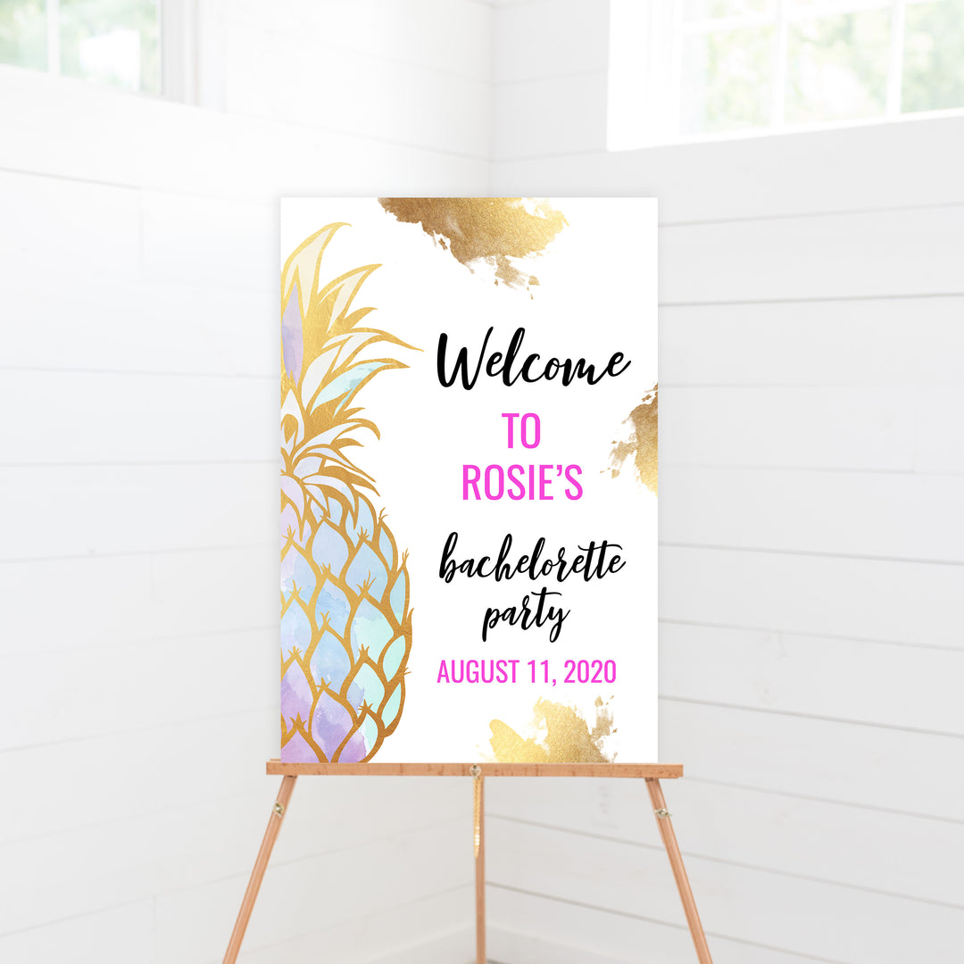 Editable Bachelorette Welcome Sign - Gold Pineapple