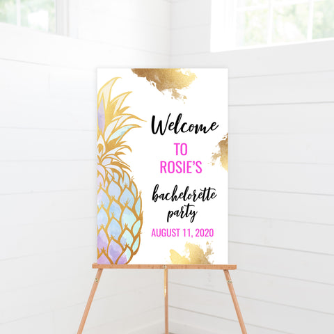 Editable Bachelorette Welcome Sign - Gold Pineapple