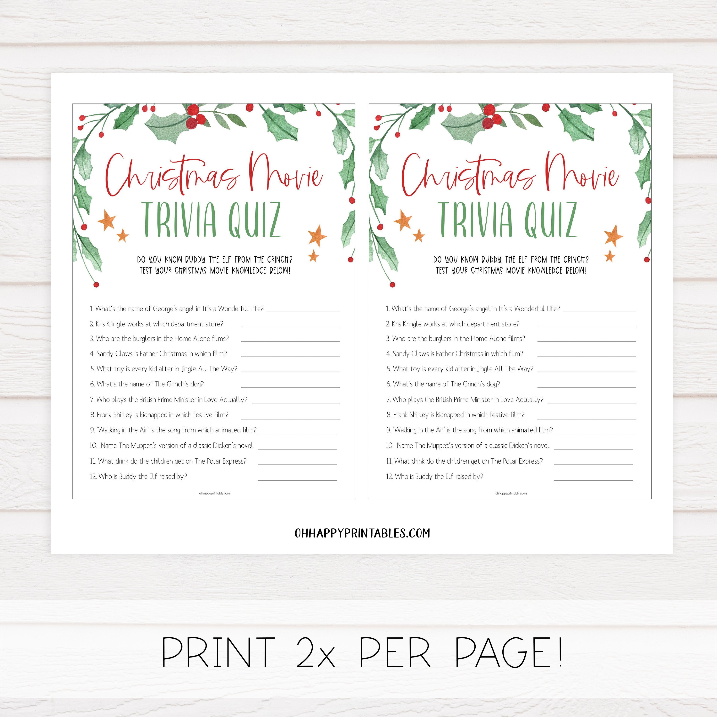 christmas movie trivia game, christmas party games, christms games, party games, printable christmas games, fun christmas games