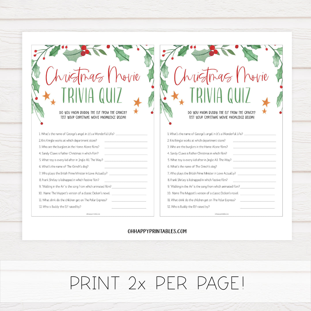christmas movie trivia game, christmas party games, christms games, party games, printable christmas games, fun christmas games