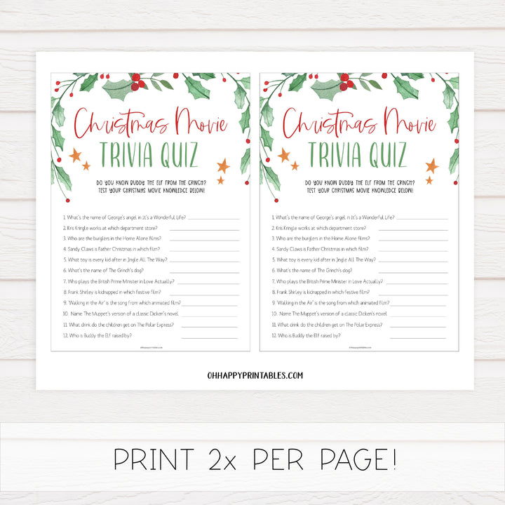 christmas movie trivia game, christmas party games, christms games, party games, printable christmas games, fun christmas games