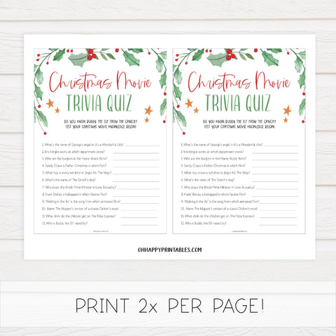 christmas movie trivia game, christmas party games, christms games, party games, printable christmas games, fun christmas games