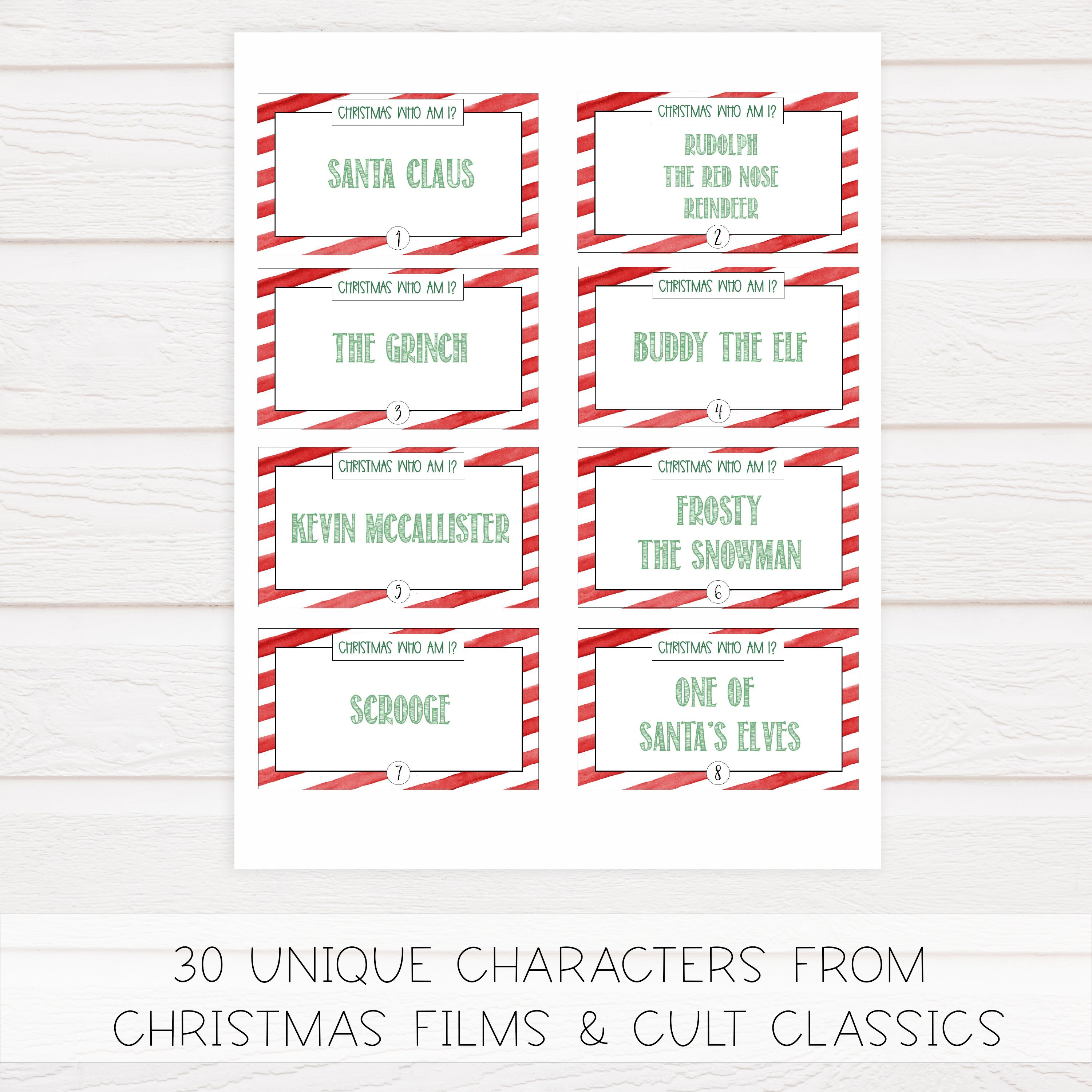 christmas who am I game, christmas party games, christms games, party games, printable christmas games, fun christmas games