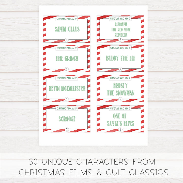 christmas who am I game, christmas party games, christms games, party games, printable christmas games, fun christmas games