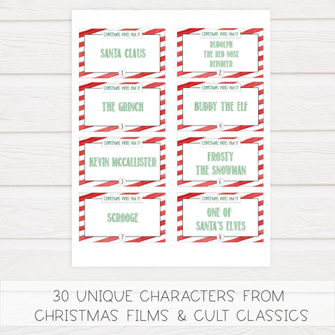 christmas who am I game, christmas party games, christms games, party games, printable christmas games, fun christmas games