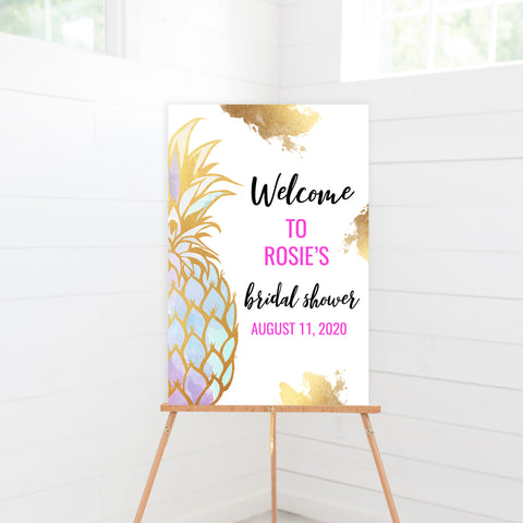 Editable Bridal Shower Welcome Sign - Gold Pineapple