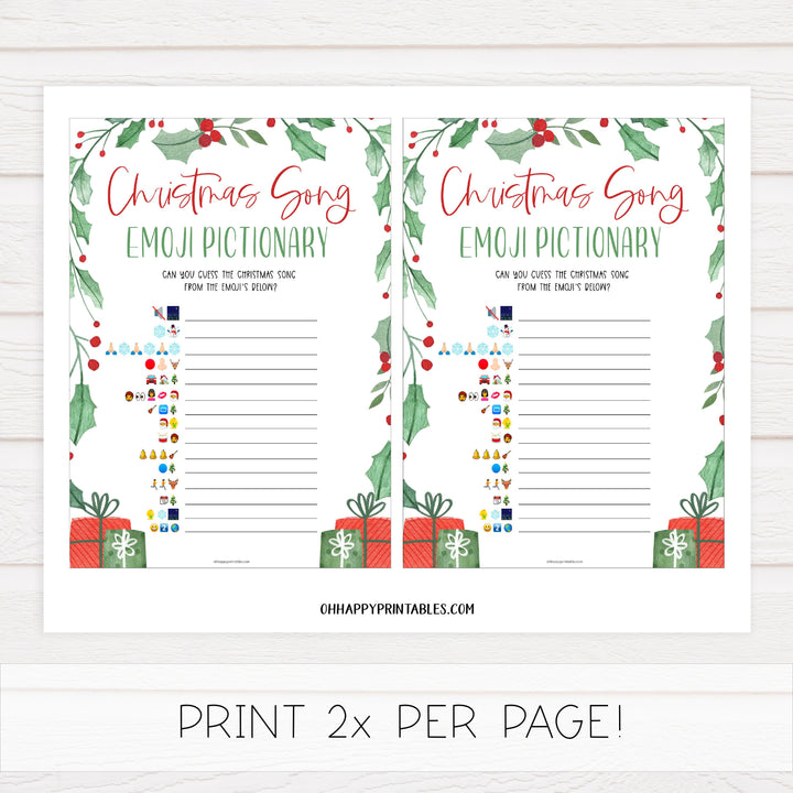 christmas songs emoji pictionary game, christmas party games, christms games, party games, printable christmas games, fun christmas games
