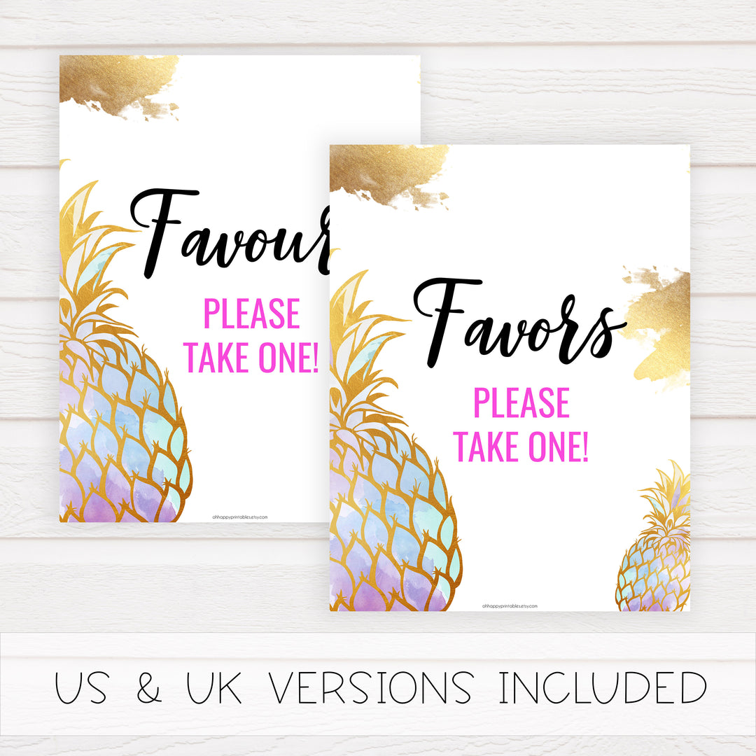Favors Sign - Gold Pineapple