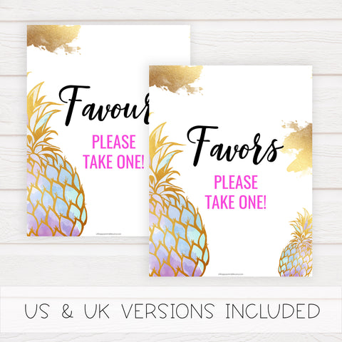 Favors Sign - Gold Pineapple