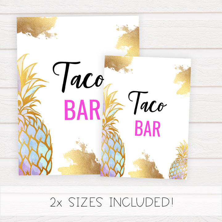 Taco Bar Table Sign - Gold Pineapple