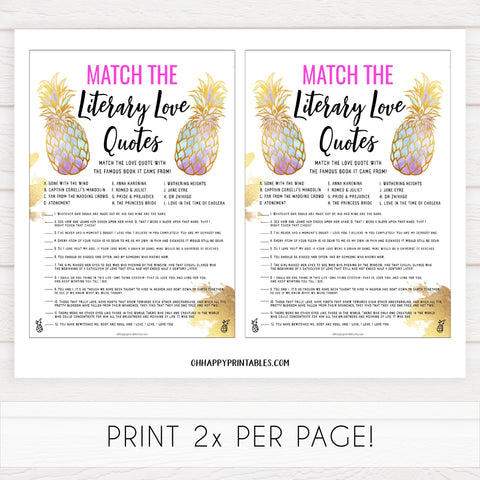 Match the Literary Love Quotes - Gold Pineapple