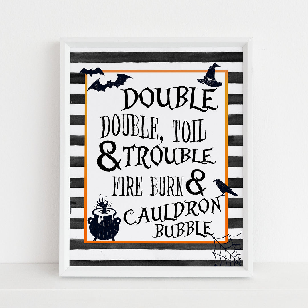 toil and trouble sign, halloween table signs, printable halloween table signs, spooky halloween decor, halloween decor