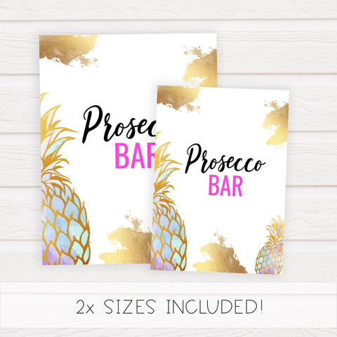 Prosecco Bar Sign - Gold Pineapple