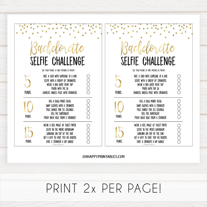 bachelorette selfie challenge game, Printable bachelorette games, gold glitter bachelorette, friends hen party games, fun hen party games, bachelorette game ideas, gold glitter adult party games, naughty hen games, naughty bachelorette games